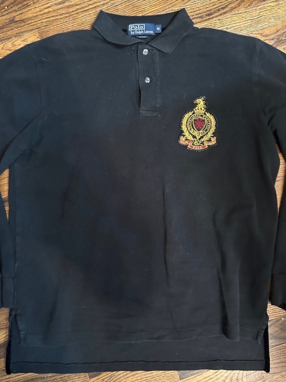 Polo Ralph Lauren Men’s Black Crest Polo Shirt Size M Gold & Red Embroidered